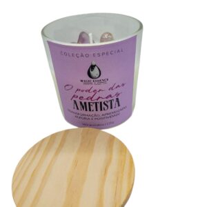 Vela Aromática de Cera de Coco com Pedras de Ametista