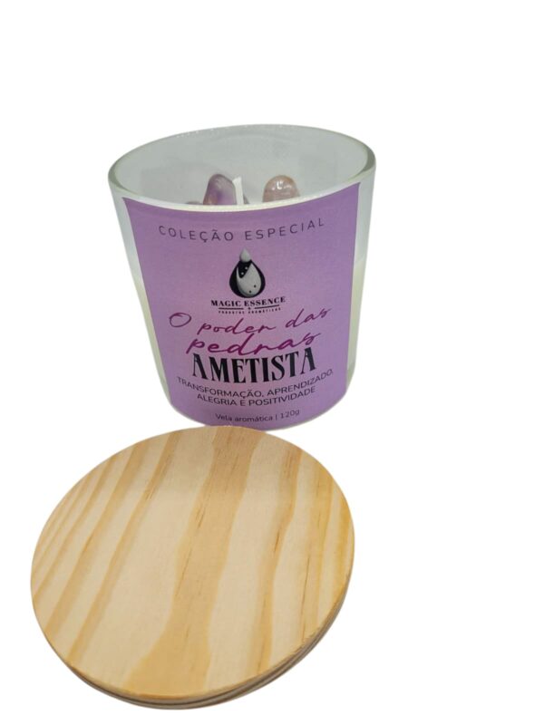 Vela Aromática de Cera de Coco com Pedras de Ametista