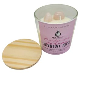 Vela Aromática de Figo e Romã com Cristais de Quartzo Rosa